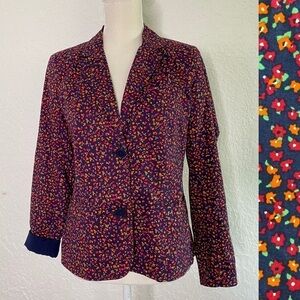 GAP Navy Blue Colorful Cotton Spring Floral Print Boyfriend Blazer Jacket Size 6